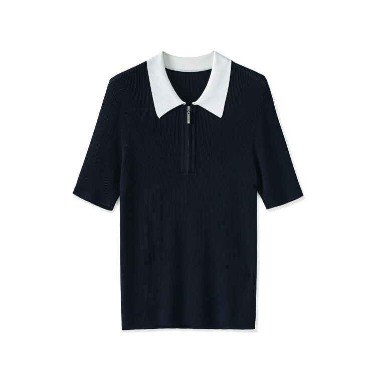 Royal blue POLO contrast lapel short-sleeved knit top