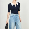 Royal blue POLO contrast lapel short sleeved knit top 6