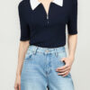 Royal blue POLO contrast lapel short sleeved knit top 7