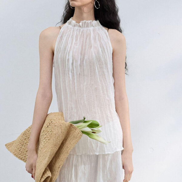 Ruffle Collar Tencel Pleated Textured Vest 4