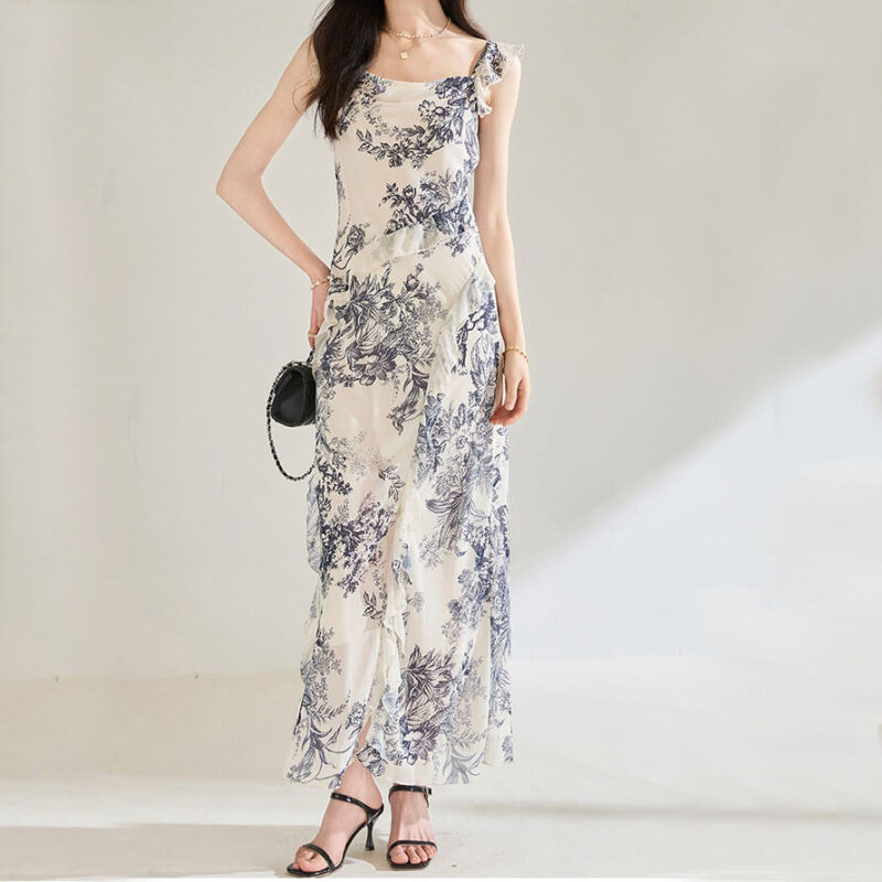 Ruffle Square Neck Floral Sling Dress 1