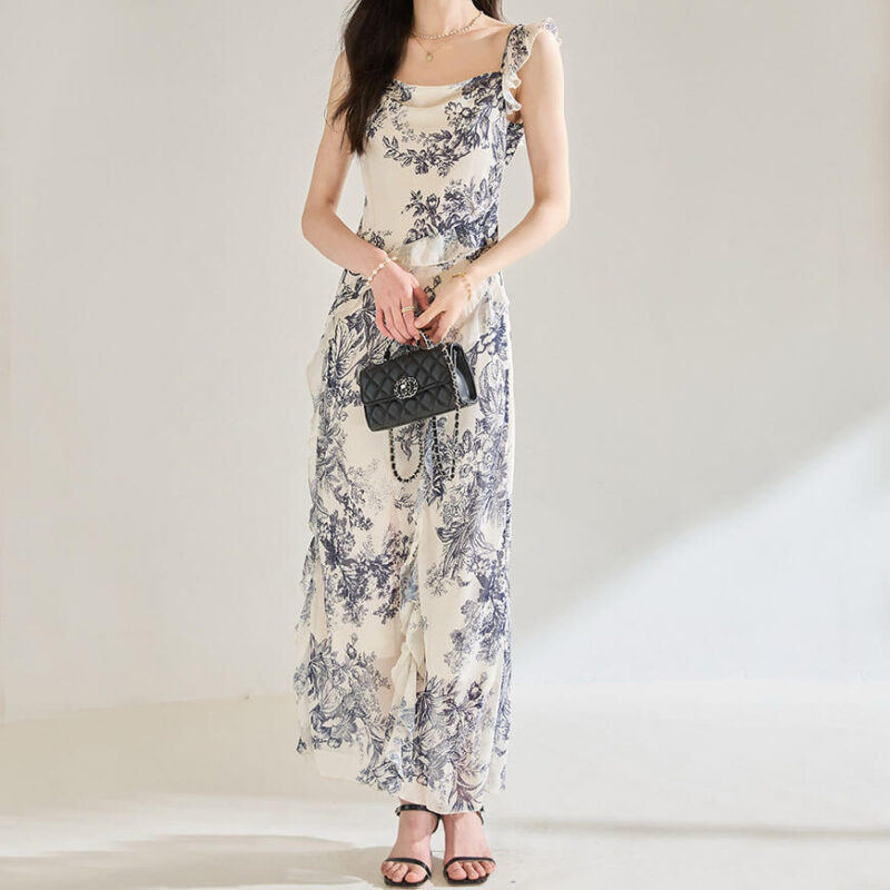 Ruffle Square Neck Floral Sling Dress 4