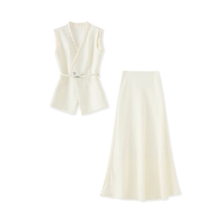 Ruffled Sleeveless Suit Vest + Casual Skirt Set