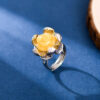 S925 Silver Gold plated Amber Rose Rotatable Beeswax Open Ring 2