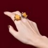 S925 Silver Gold plated Amber Rose Rotatable Beeswax Open Ring 6