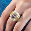 S925 Silver Gold plated Retro Palace Style Amethyst Enamel Drip Glaze Ring 6