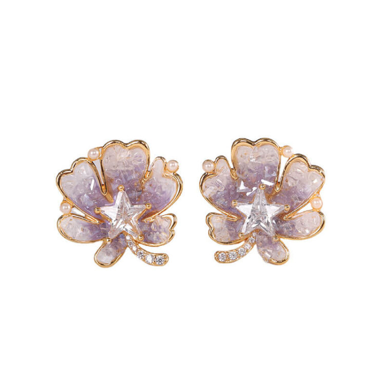 S925 Silver Gold-plated Synthetic Amethyst Star Earrings