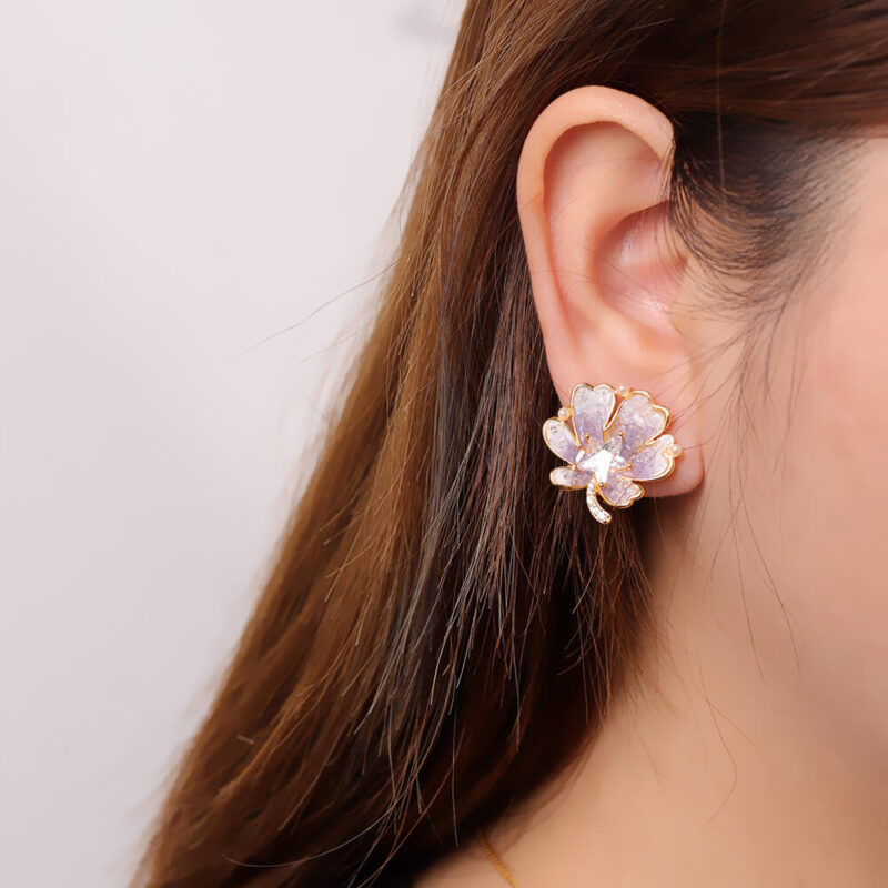 S925 Silver Gold plated Synthetic Amethyst Butterfly Earrings 3