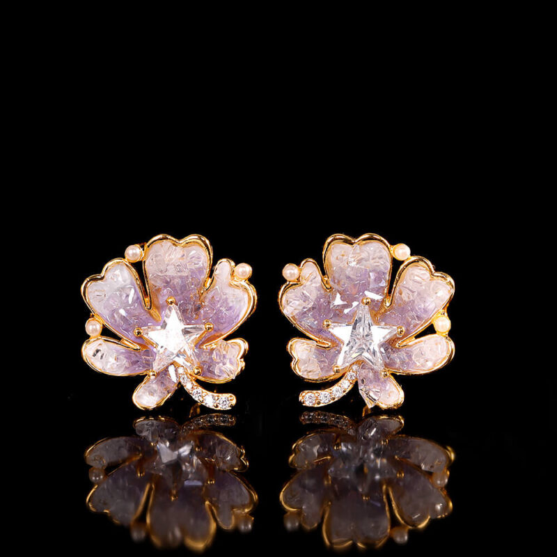 S925 Silver Gold plated Synthetic Amethyst Butterfly Earrings 4