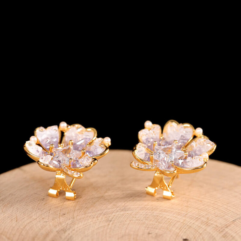 S925 Silver Gold plated Synthetic Amethyst Butterfly Earrings 5
