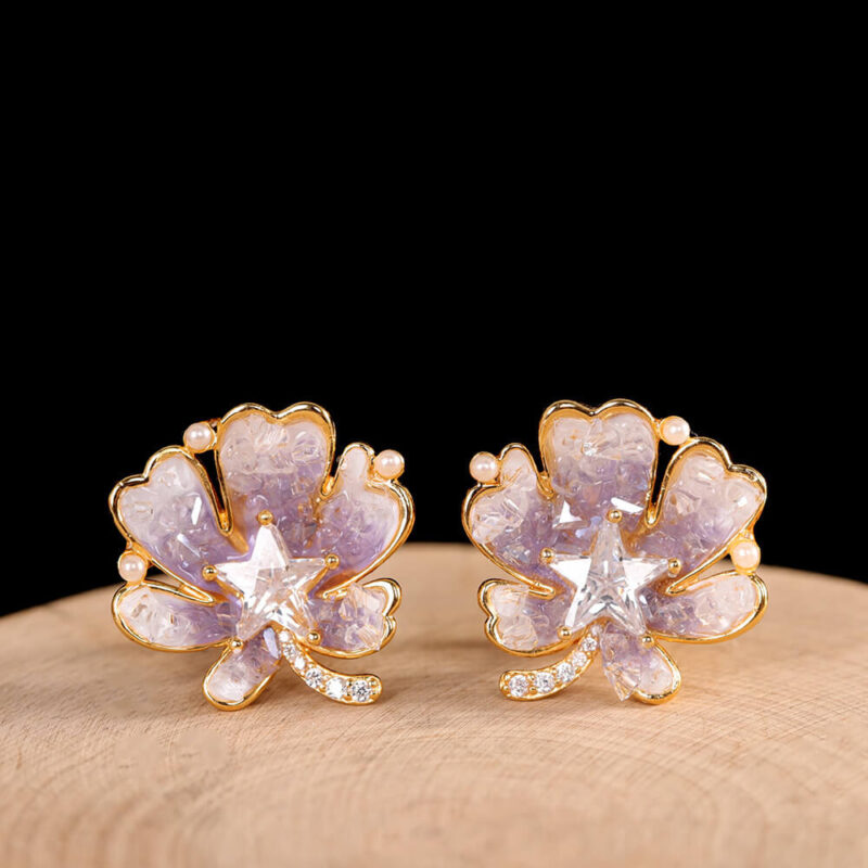 S925 Silver Gold plated Synthetic Amethyst Butterfly Earrings 6