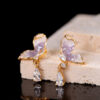 S925 Silver Gold plated Synthetic Amethyst Butterfly Stud Earrings 7