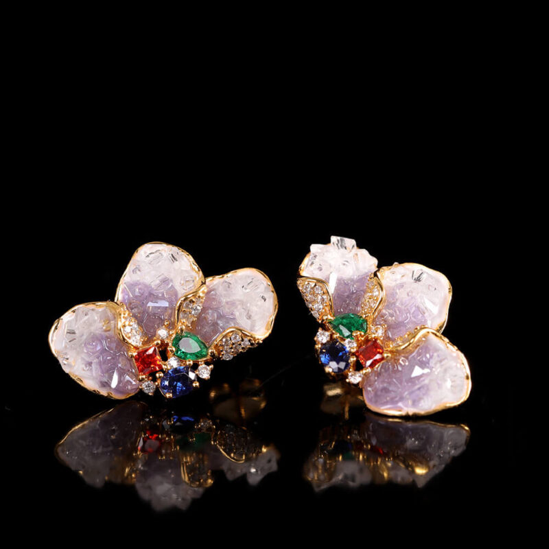 S925 Silver Gold plated Synthetic Amethyst Flower Stud Earrings 3