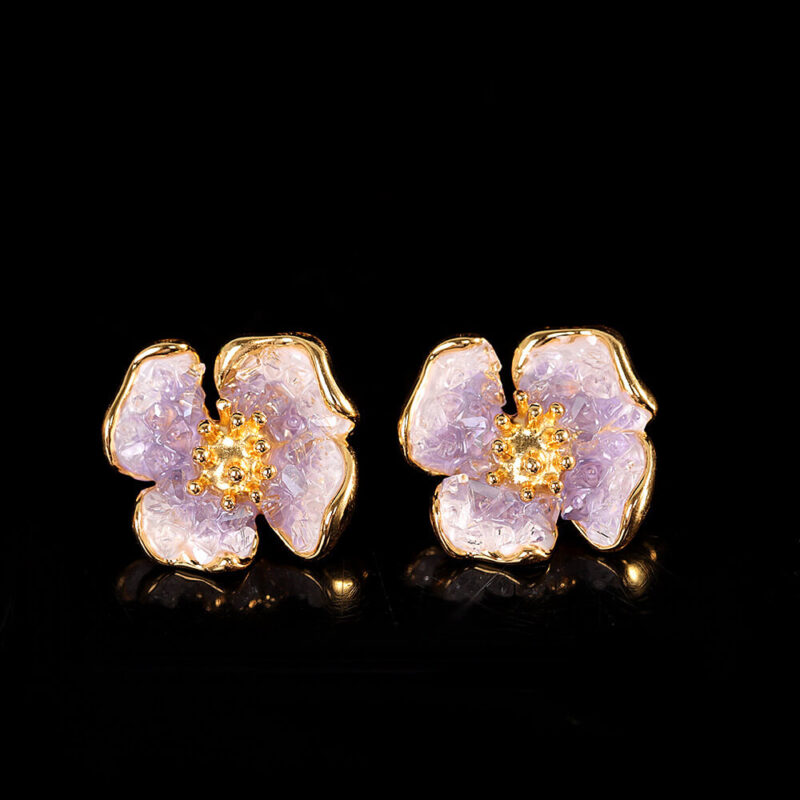 S925 Silver Gold plated Synthetic Amethyst Gradient Earrings 5