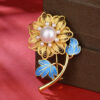 S925 Silver Inlaid Pearl Filigree Enamel Brooch