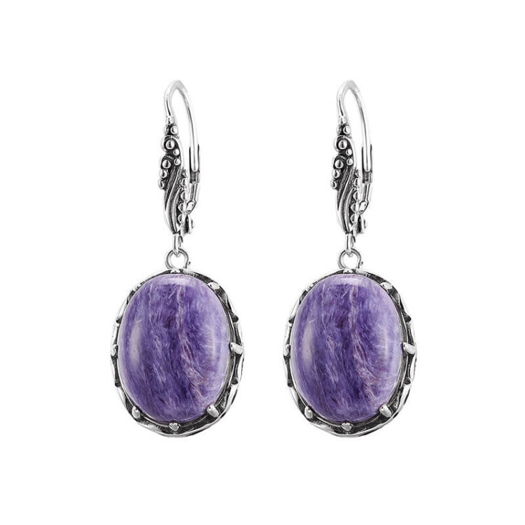 S925 Silver Openwork Charoite Earrings Ring