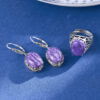 S925 Silver Openwork Charoite Earrings Ring 4