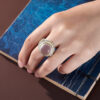 S925 Silver Vintage Inlaid Zircon Glaze Pink Crystal Open Ring 3