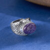 S925 Silver Vintage Pattern Geometric Charoite Ring 2