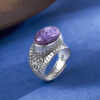 S925 Silver Vintage Pattern Geometric Charoite Ring 4