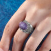 S925 Silver Vintage Pattern Geometric Charoite Ring 6