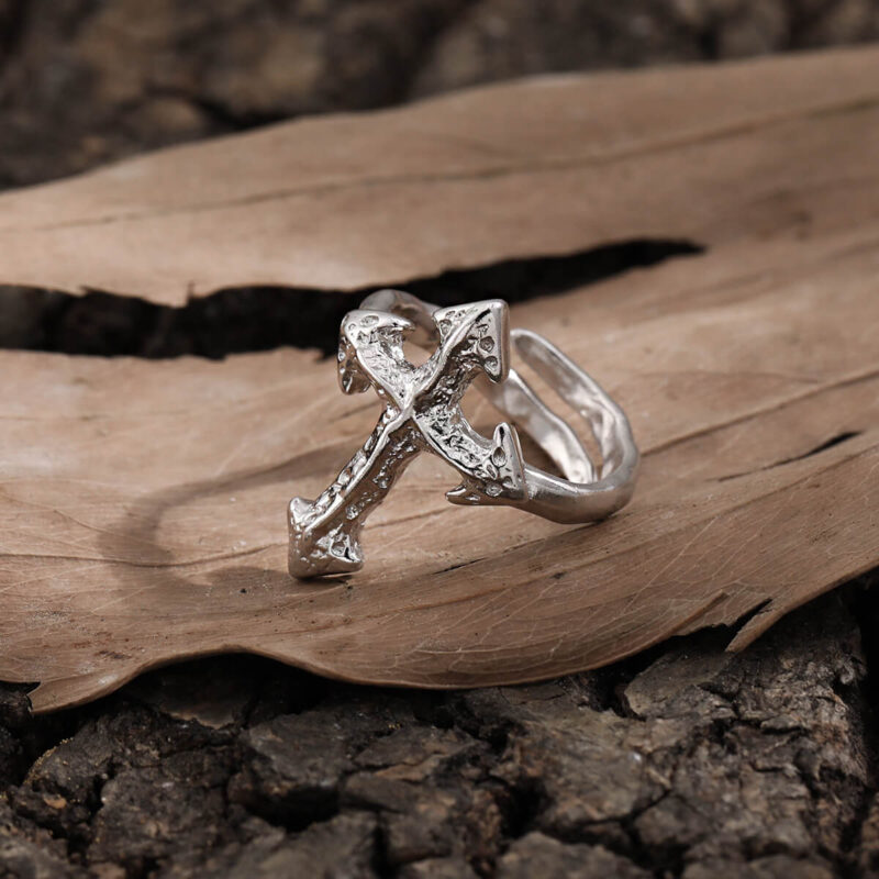 S925 Sterling Silver Cross Unisex Vintage Ring 3