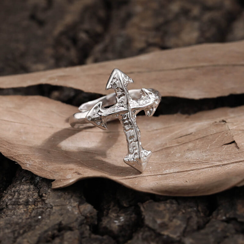 S925 Sterling Silver Cross Unisex Vintage Ring 4
