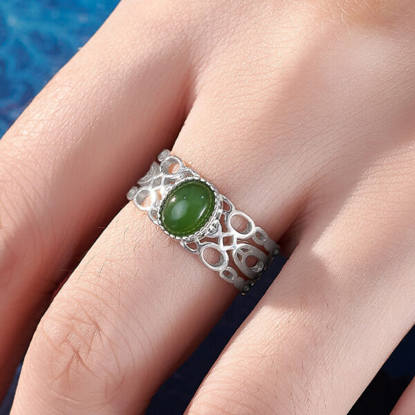 S925 Sterling Silver Hollow out Inlaid Hetian Jasper Open ring 2 1