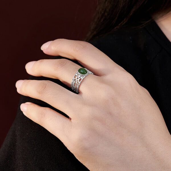 S925 Sterling Silver Hollow out Inlaid Hetian Jasper Open ring 3