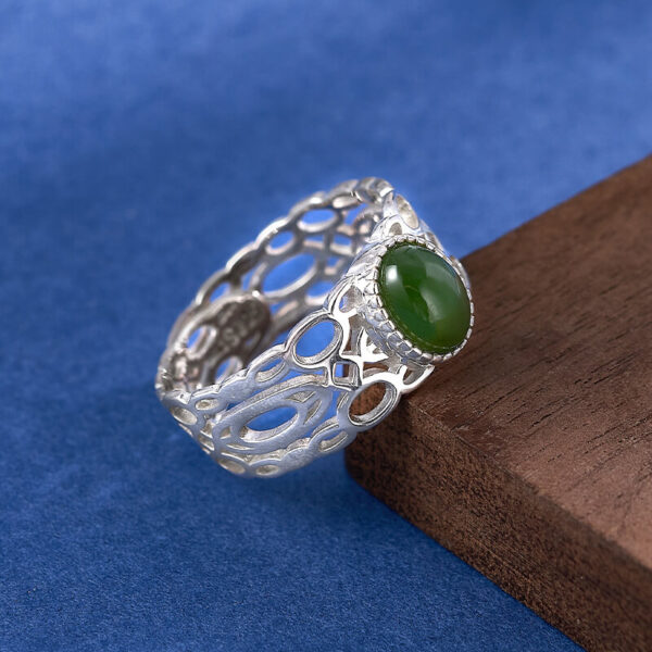S925 Sterling Silver Hollow out Inlaid Hetian Jasper Open ring 6
