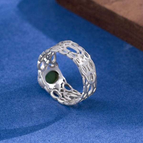 S925 Sterling Silver Hollow out Inlaid Hetian Jasper Open ring 7