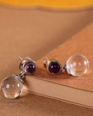 S925 Sterling Silver Inlaid White Crystal Amethyst Earrings