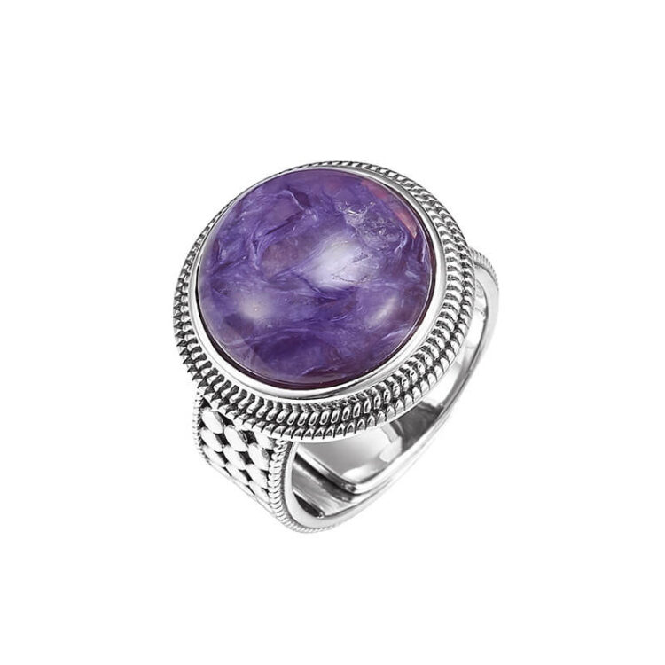 S925 Sterling Silver Simple Amethyst Round Open Ring