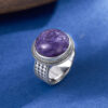 S925 Sterling Silver Simple Amethyst Round Open Ring 2