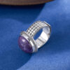 S925 Sterling Silver Simple Amethyst Round Open Ring 5