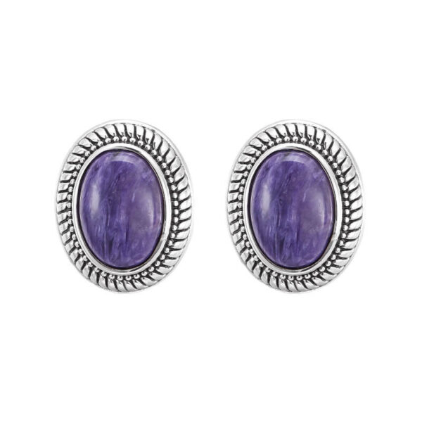 S925 Sterling Silver Vintage Charoite Stud Earrings 1