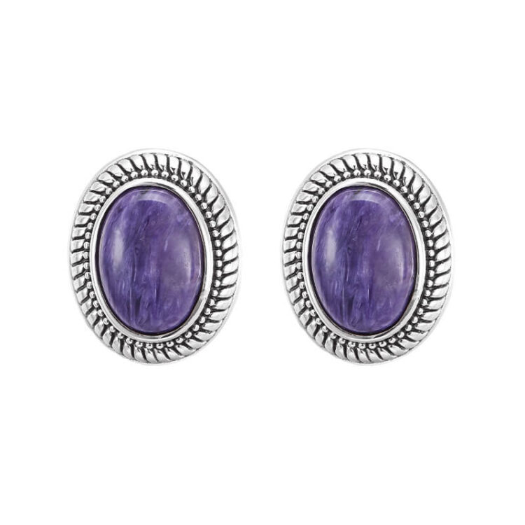 S925 Sterling Silver Vintage Charoite Stud Earrings