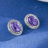 S925 Sterling Silver Vintage Charoite Stud Earrings 2