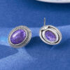 S925 Sterling Silver Vintage Charoite Stud Earrings 3