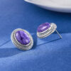 S925 Sterling Silver Vintage Charoite Stud Earrings 5