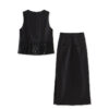 Sequined Embroidered Vest and Fashionable Tencel Skirt Two-Piece Set