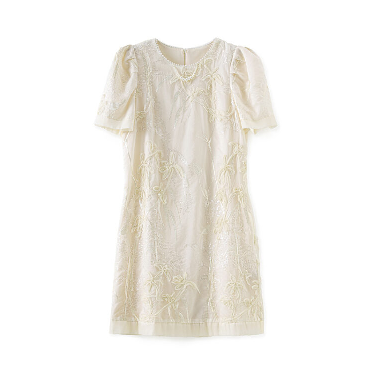 Sequined embroidered short-sleeved dress