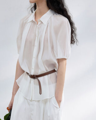 Sheer Puff Sleeve Textured Shirt