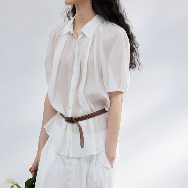 Sheer Puff Sleeve Textured Shirt