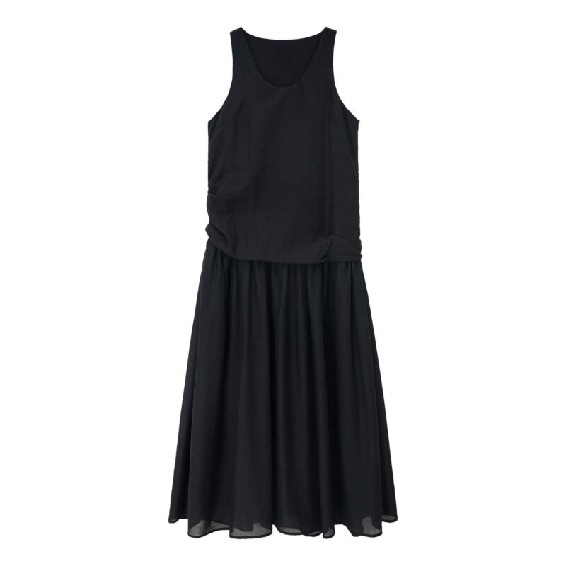 Shiny Tencel Sleeveless Shirred Dress 1