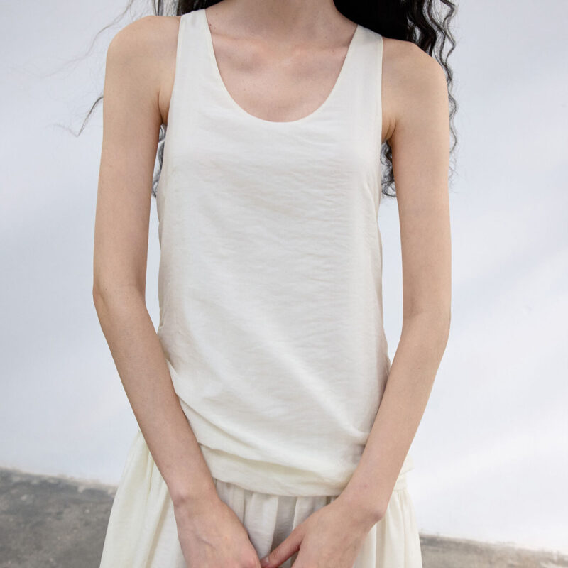 Shiny Tencel Sleeveless Shirred Dress 10