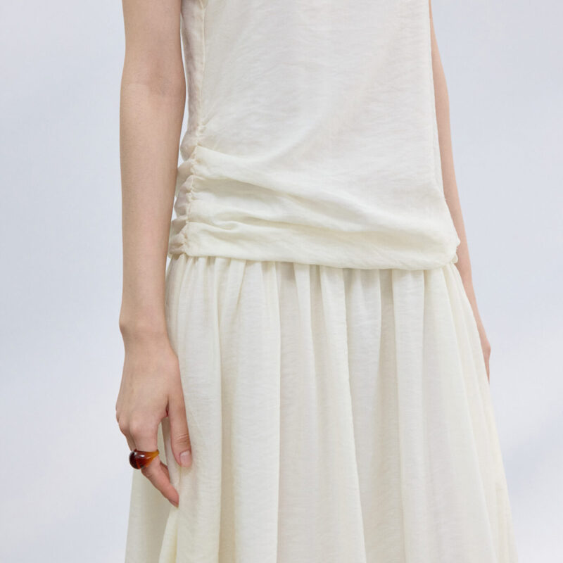 Shiny Tencel Sleeveless Shirred Dress 2