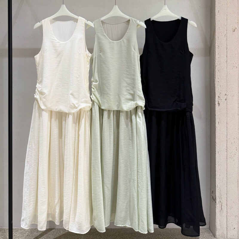Shiny Tencel Sleeveless Shirred Dress 3