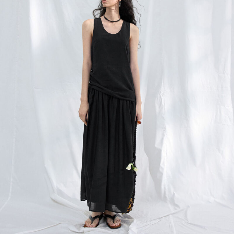 Shiny Tencel Sleeveless Shirred Dress 4
