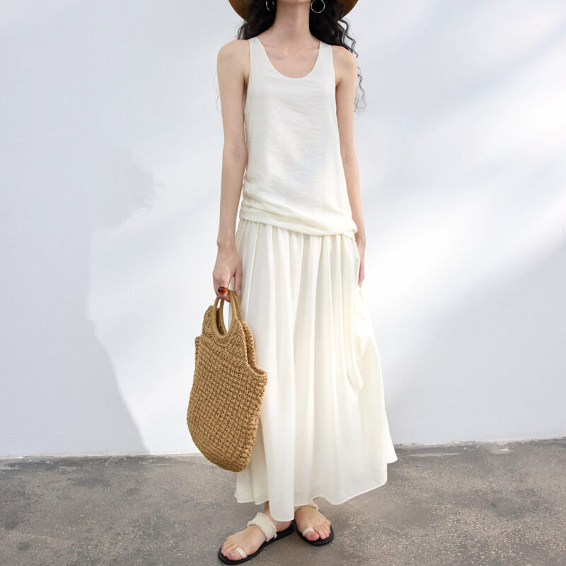 Shiny Tencel Sleeveless Shirred Dress 7